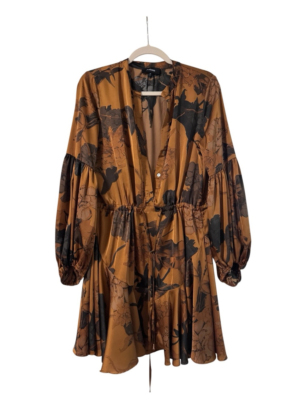 Aakaa Rust and Black Floral Mini Dress